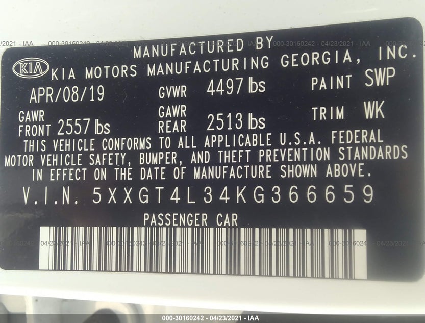 5XXGT4L34KG366659