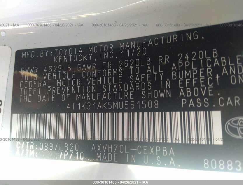 4T1K31AK5MU551508