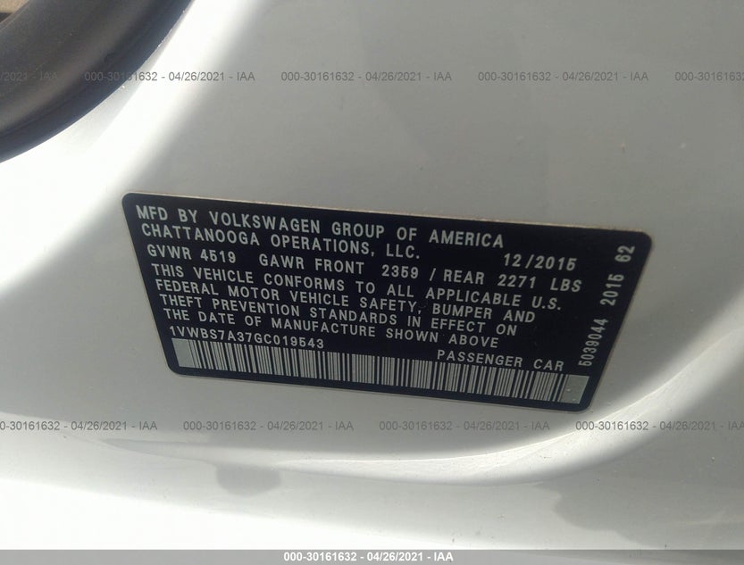 1VWBS7A37GC019543