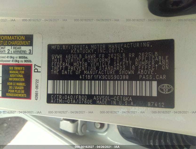 4T1BF1FK9CU590388