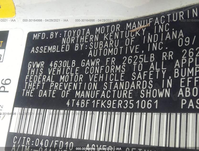 4T4BF1FK9ER351061