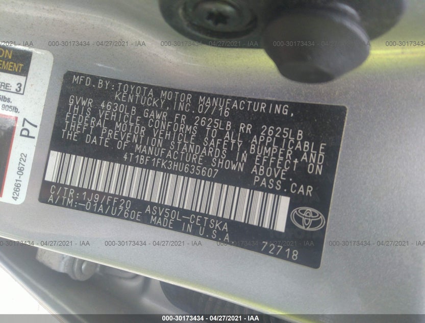 4T1BF1FK3HU635607