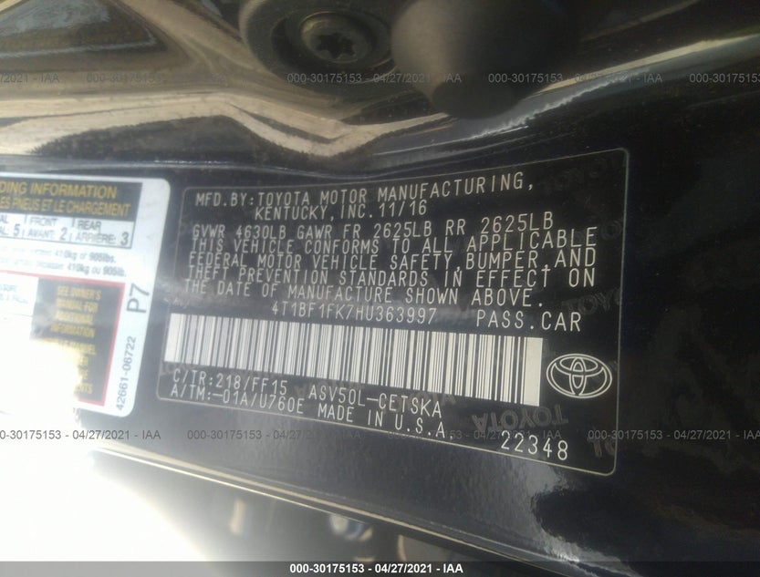 4T1BF1FK7HU363997