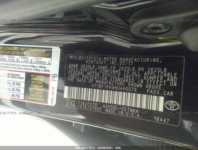 4T1BF1FK9HU440076