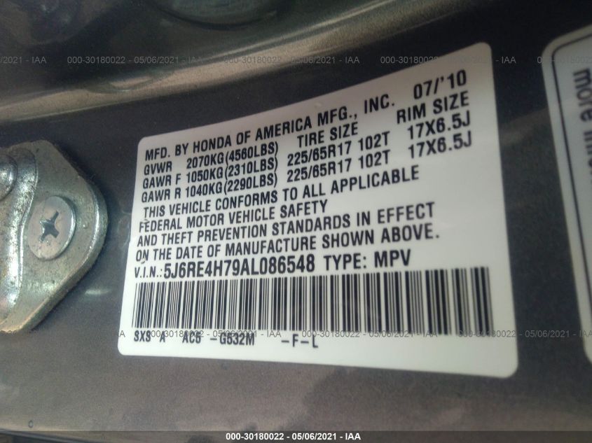 5J6RE4H79AL086548 2010 Honda Cr-V Ex-L