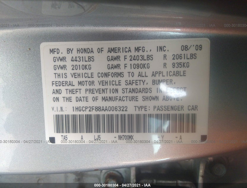 1HGCP2F88AA006322