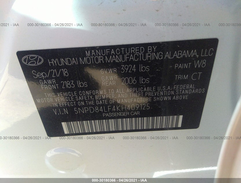 5NPD84LF4KH409125