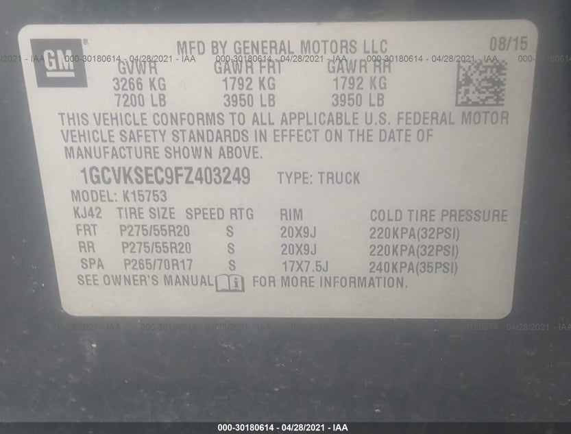 1GCVKSEC9FZ403249