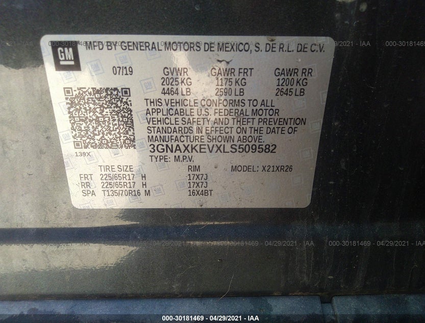 3GNAXKEVXLS509582