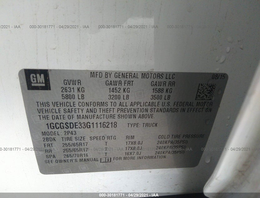 1GCGSDE33G1116218