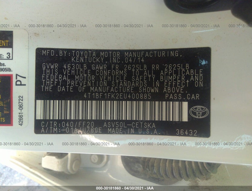 4T1BF1FK2EU400885