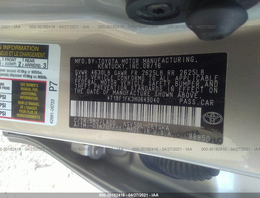 4T1BF1FK3HU649040