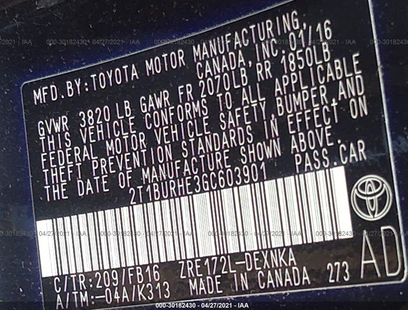 2T1BURHE3GC603901