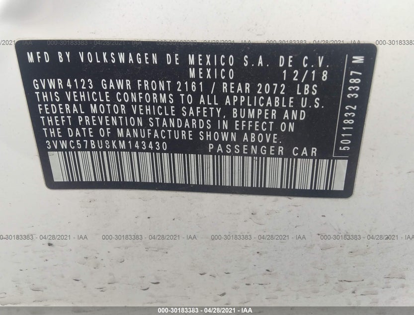 3VWC57BU8KM143430