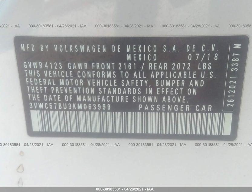 3VWC57BU3KM063999