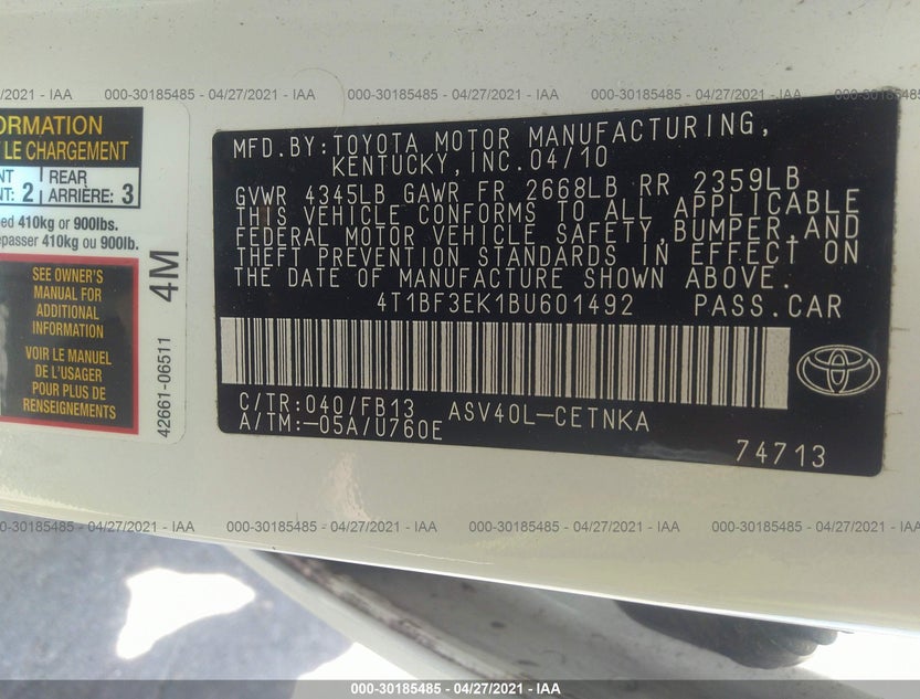 4T1BF3EK1BU601492