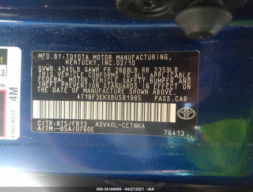 4T1BF3EKXBU581985