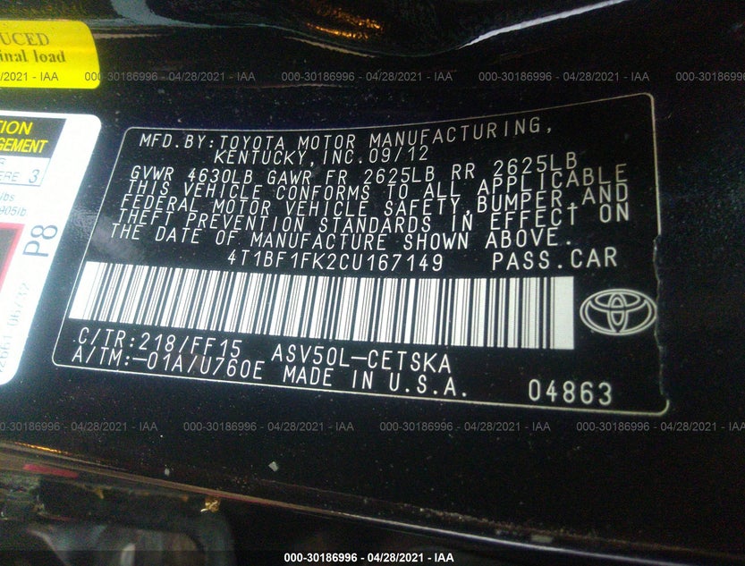 4T1BF1FK2CU167149