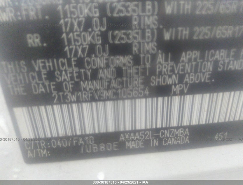 2T3W1RFV9MC105654