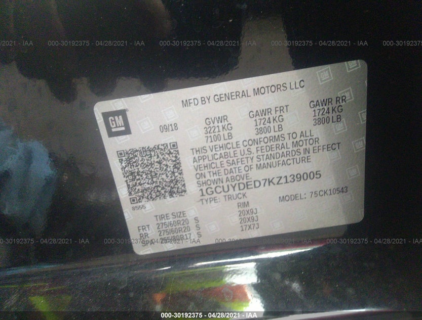 1GCUYDED7KZ139005