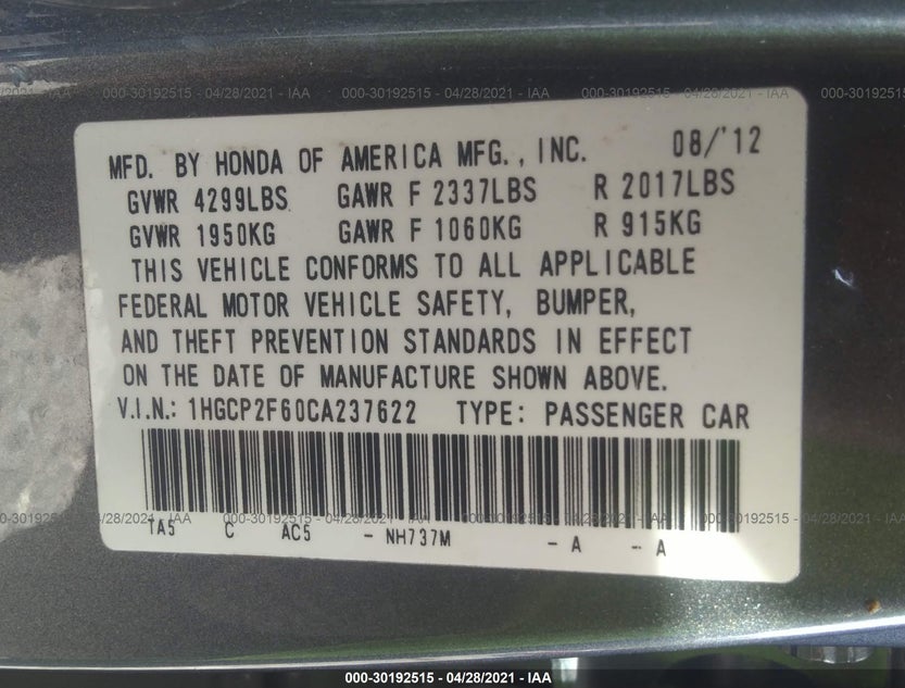 1HGCP2F60CA237622