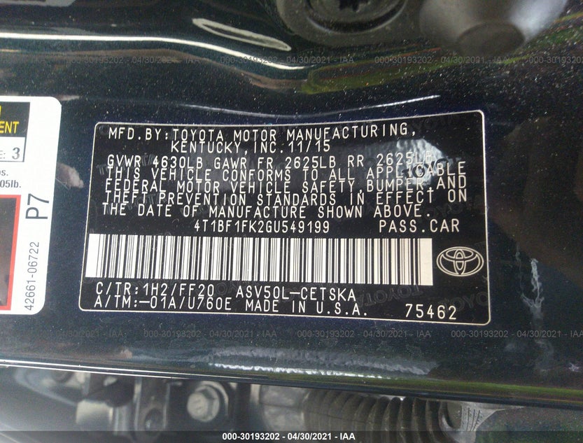 4T1BF1FK2GU549199