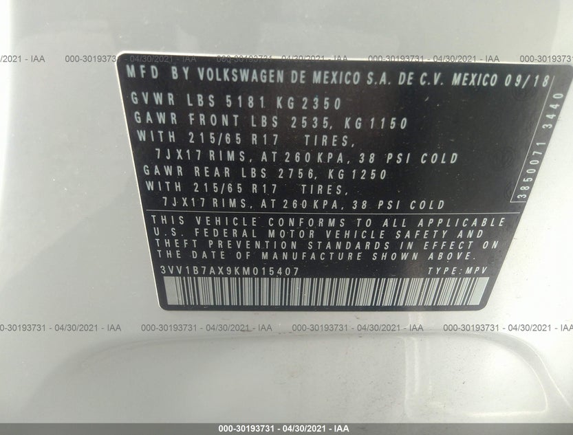 3VV1B7AX9KM015407