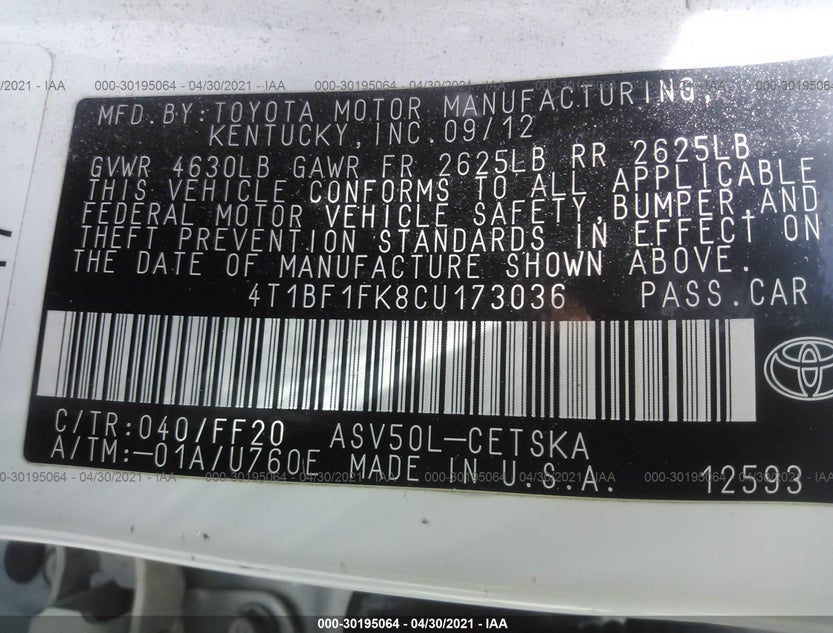 4T1BF1FK8CU173036