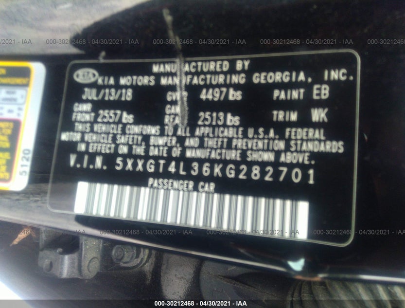 5XXGT4L36KG282701