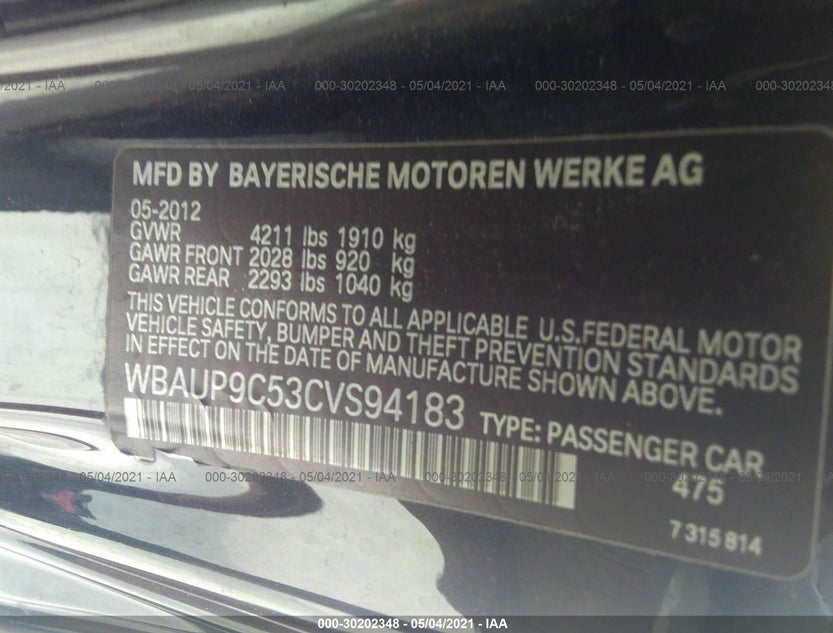 WBAUP9C53CVS94183