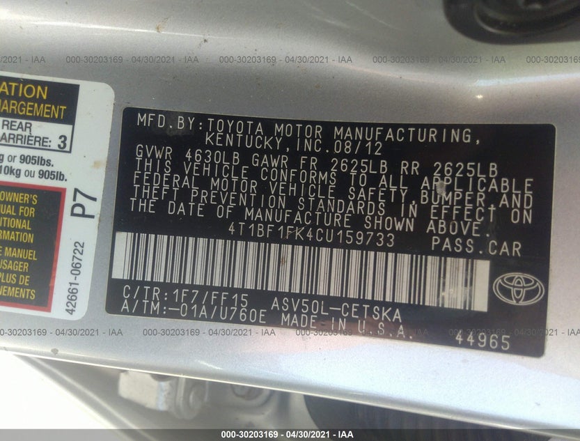 4T1BF1FK4CU159733