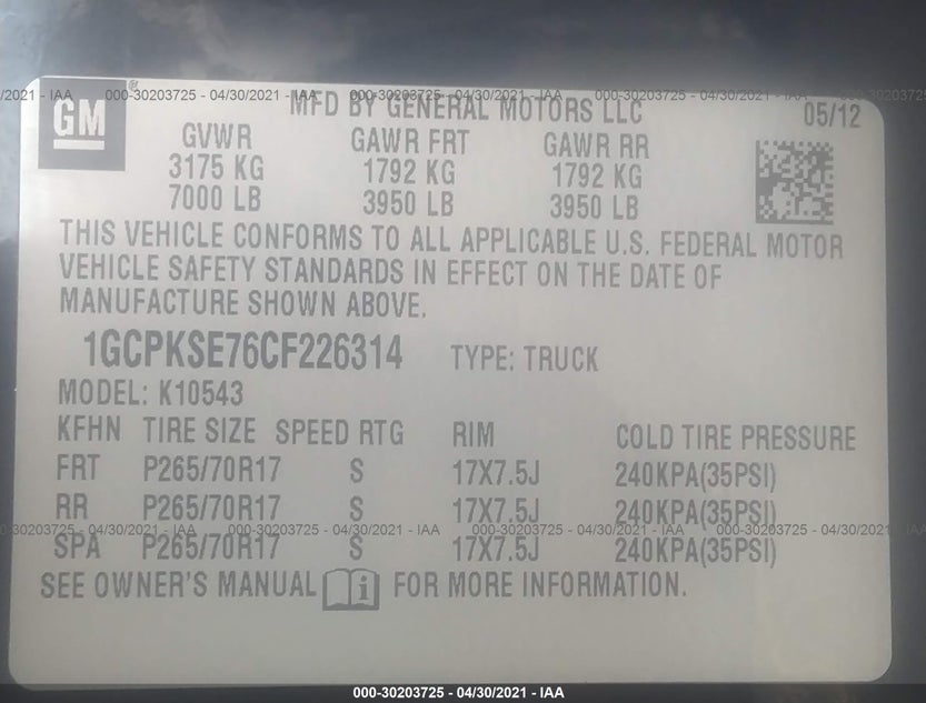 1GCPKSE76CF226314