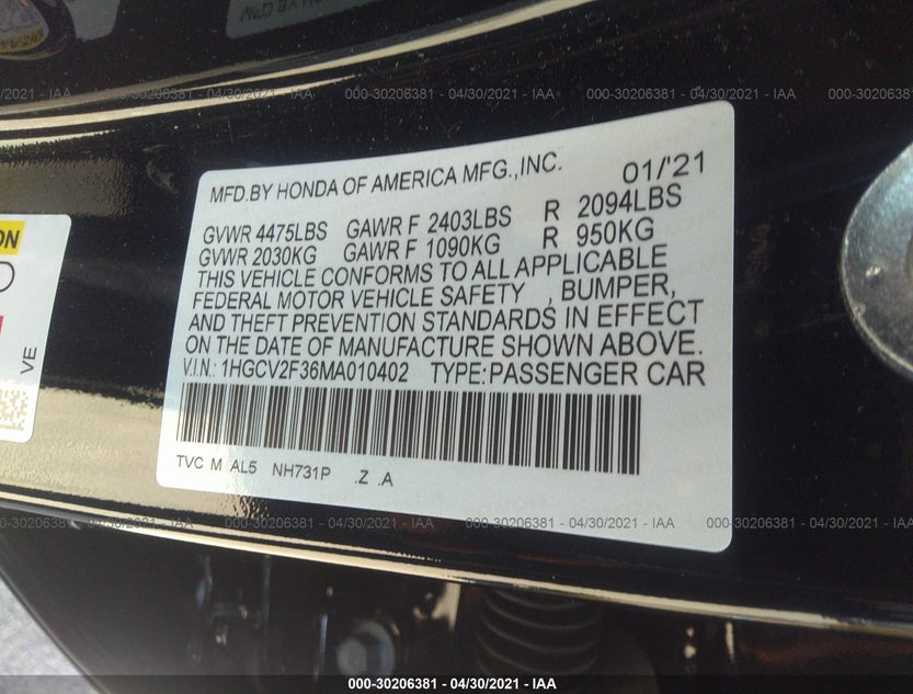 1HGCV2F36MA010402