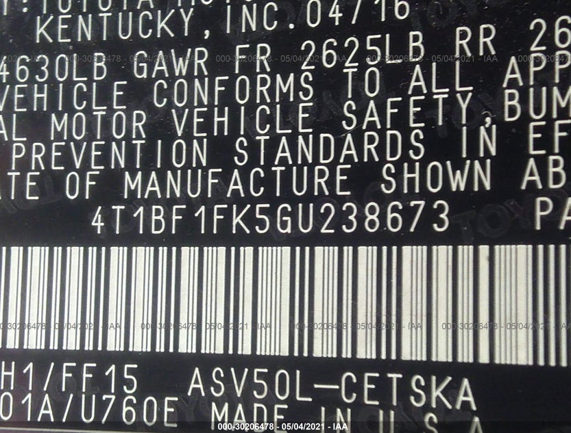 4T1BF1FK5GU238673