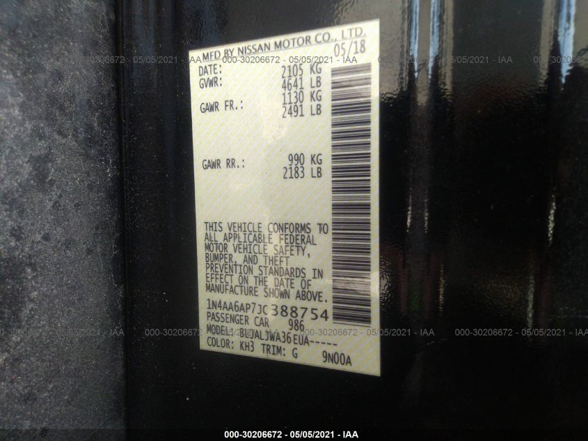 2018 Nissan Maxima 3.5 Sv VIN: 1N4AA6AP7JC388754 Lot: 30206672