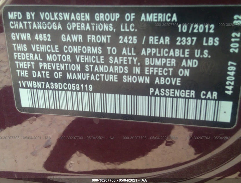 1VWBN7A39DC058119