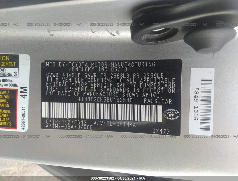 4T1BF3EK5BU162510