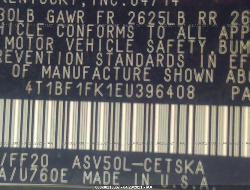 4T1BF1FK1EU396408