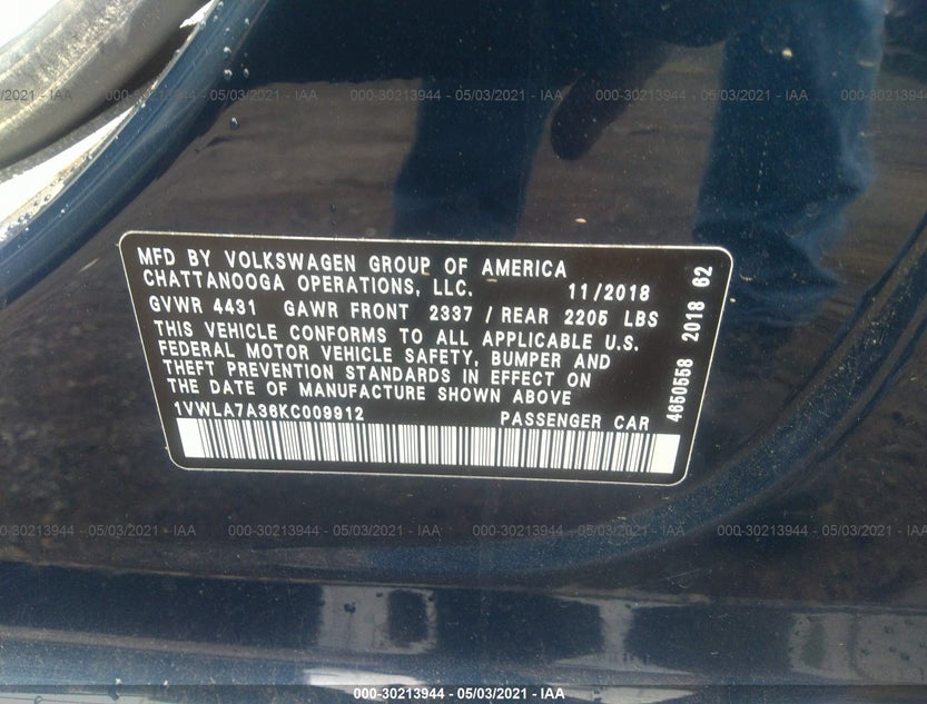 1VWLA7A36KC009912