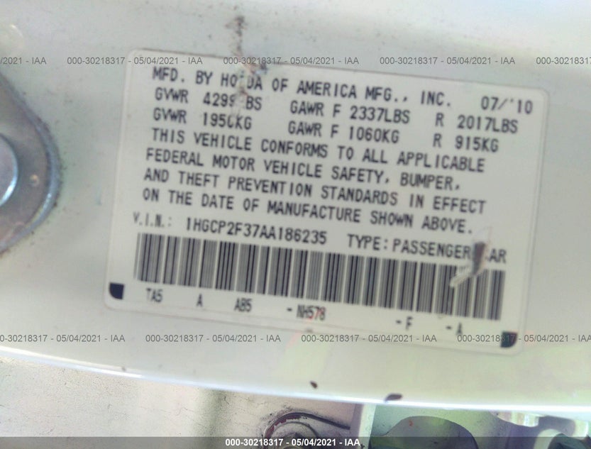 1HGCP2F37AA186235
