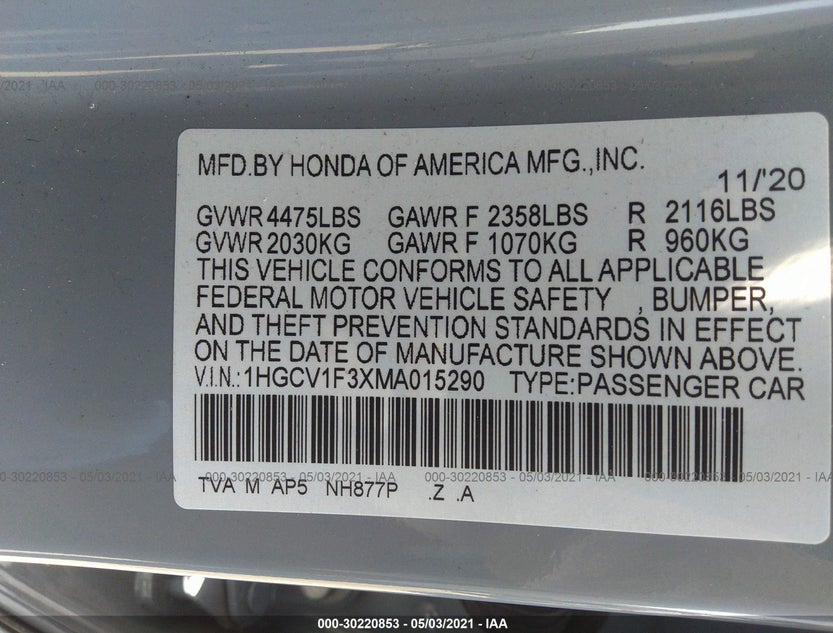 1HGCV1F3XMA015290