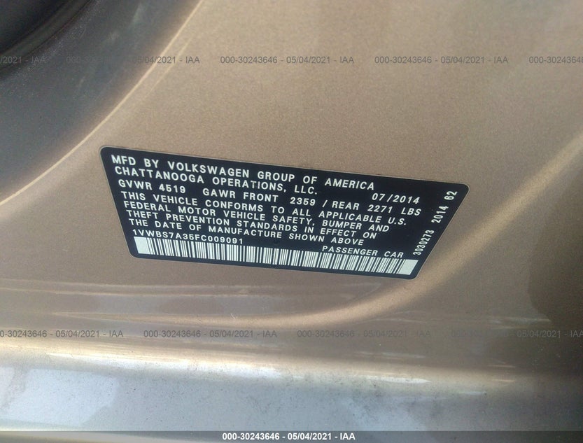 1VWBS7A35FC009091