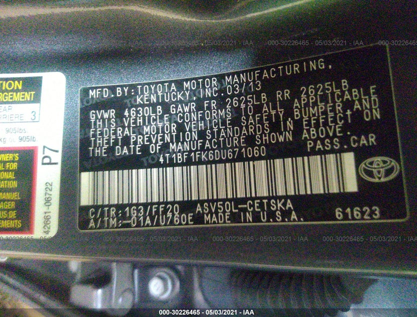 4T1BF1FK6DU671060