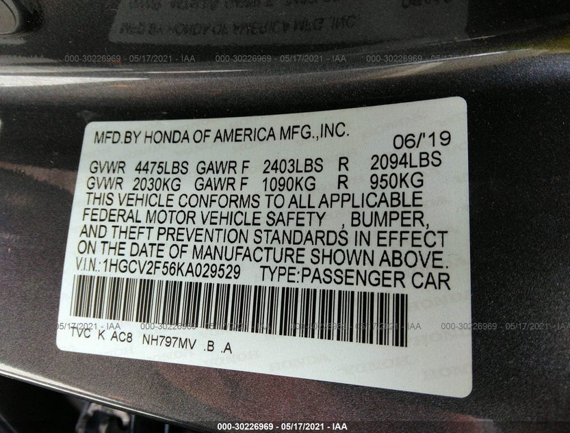 1HGCV2F56KA029529
