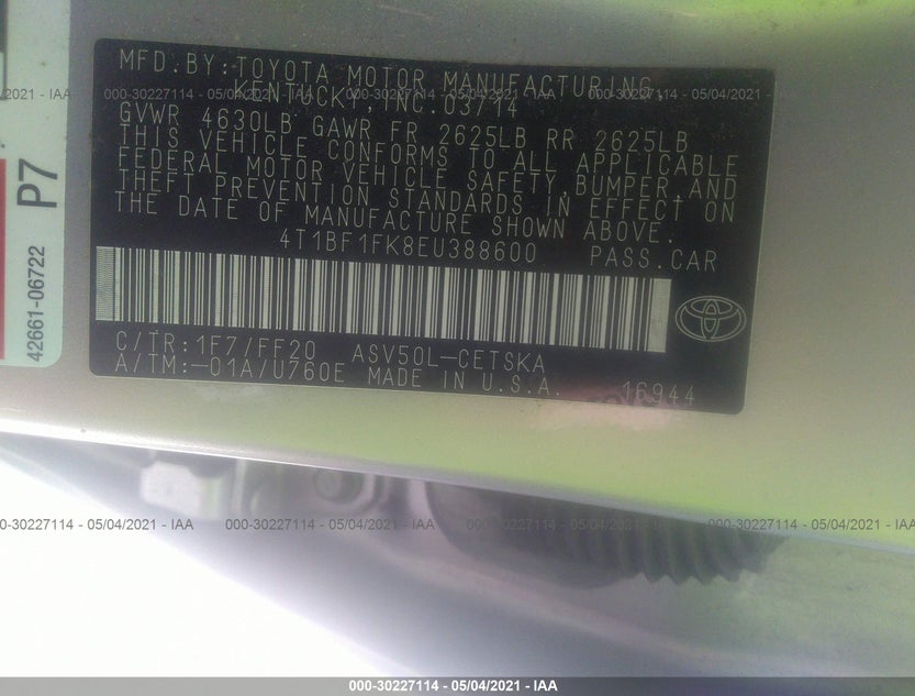 4T1BF1FK8EU388600
