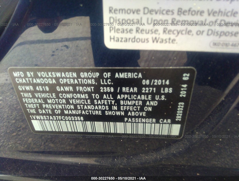 1VWBS7A37FC003356