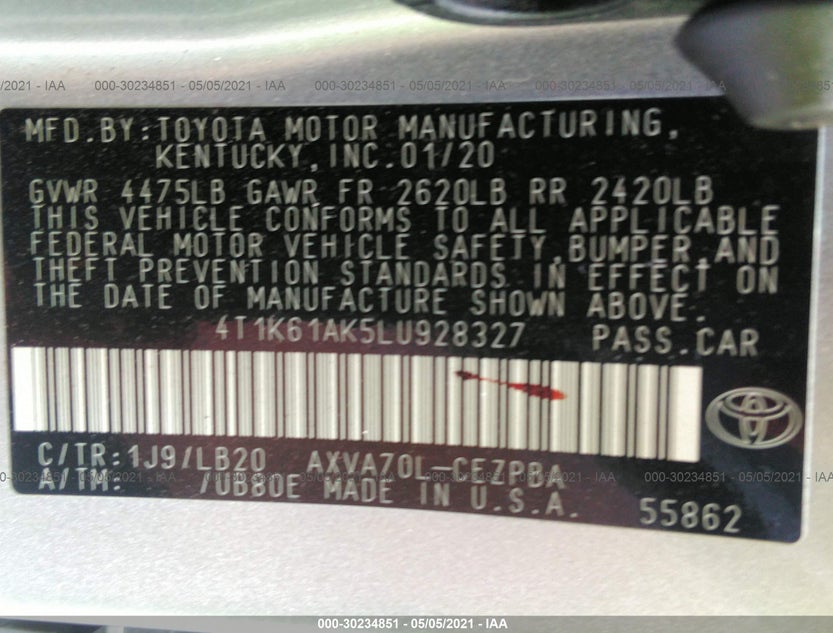 4T1K61AK5LU928327