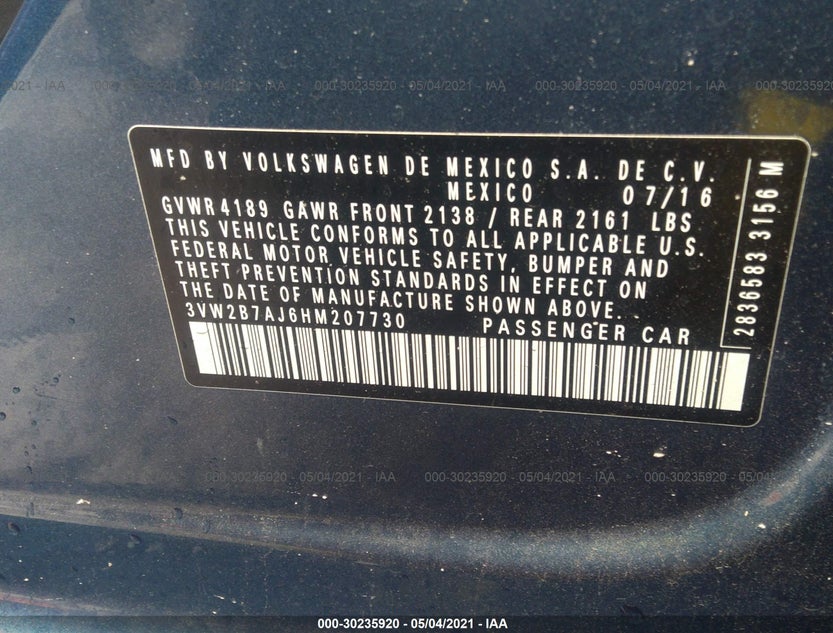 3VW2B7AJ6HM207730
