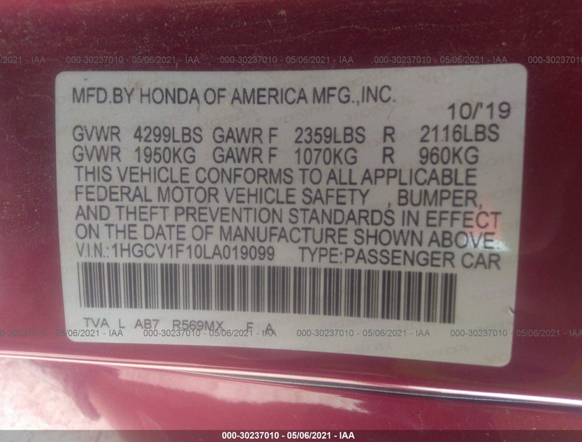 1HGCV1F10LA019099