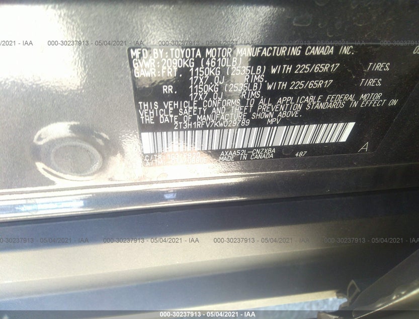 2T3H1RFV7KW029789